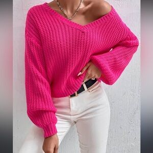 Hot pink v neck sweater